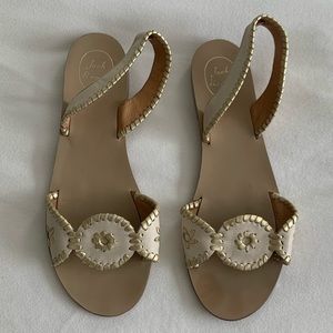 Jack Rogers “Liliana” sandal in gold and cream